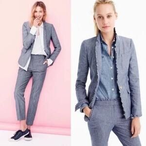 J Crew Regents Chambray Ruffle Edge Blazer